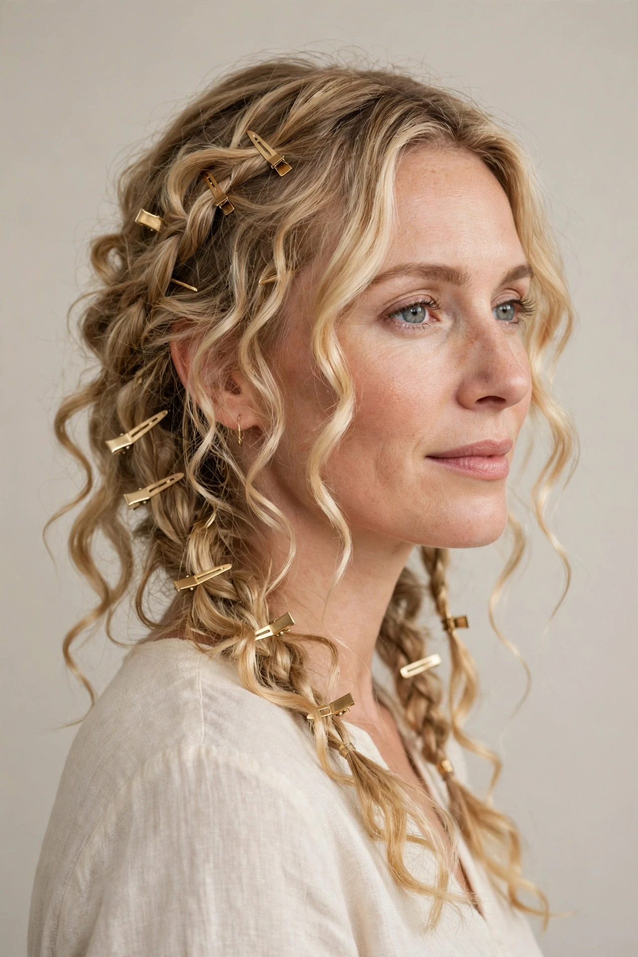 Boho braids decorated with small decorative hair clips