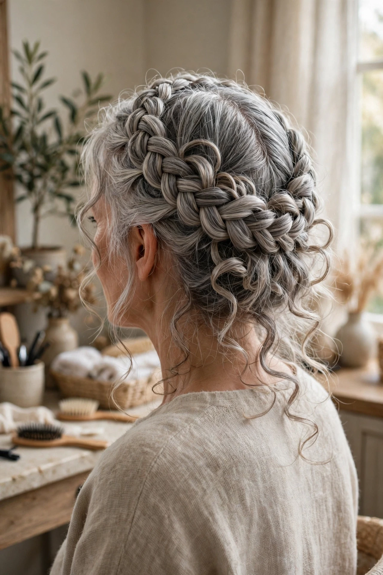 Crown style with boho braids wrapped around the head