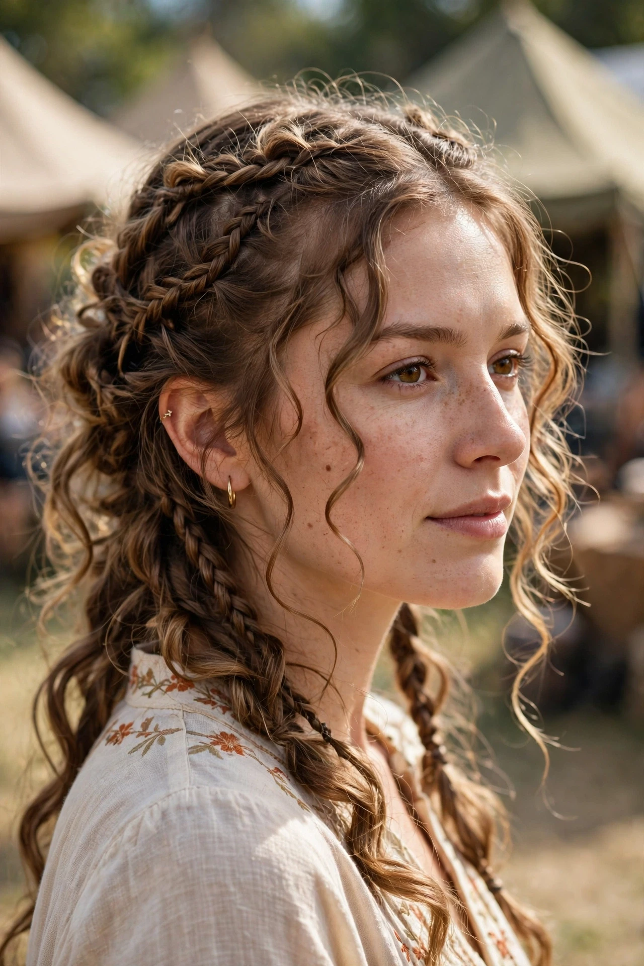 Festival style boho braids with beads and colorful accents