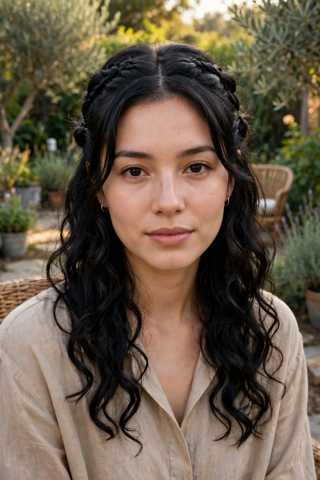 Half up half down style with boho braids and flowing curls