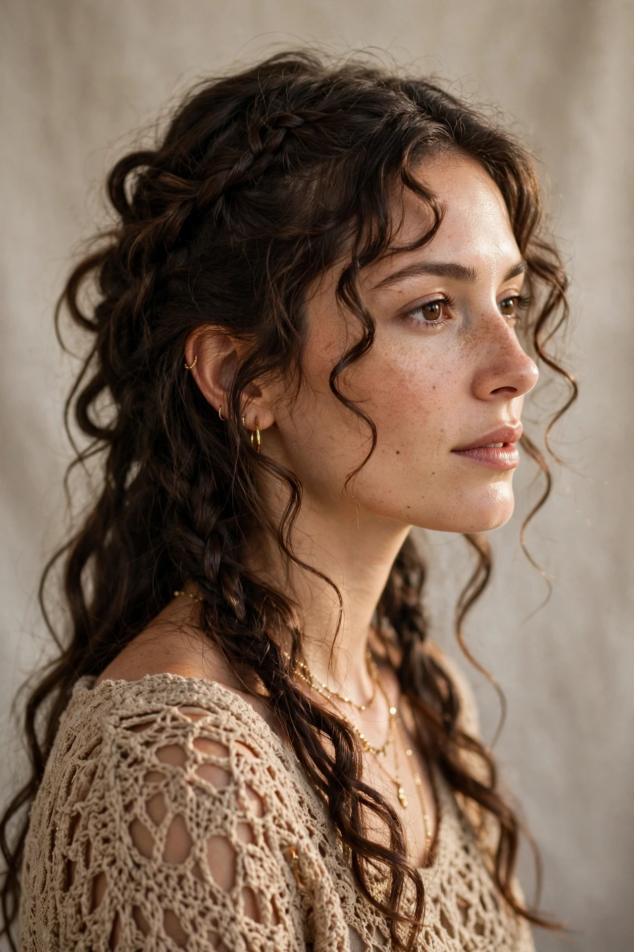 Beautiful boho braids hairstyles with soft loose curls and face framing braids