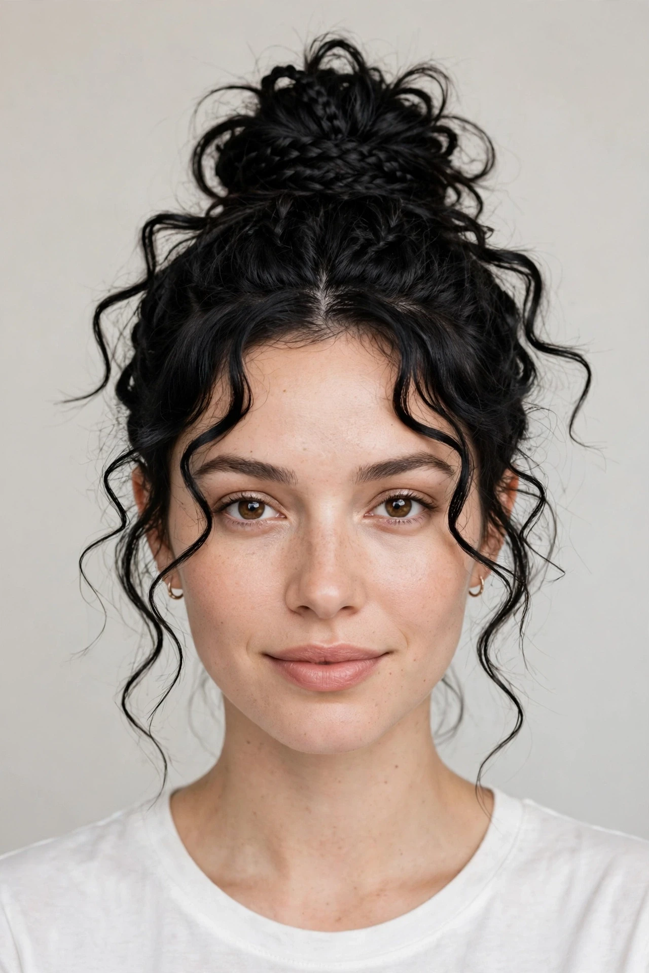 Top knot with boho braids piled high on the crown