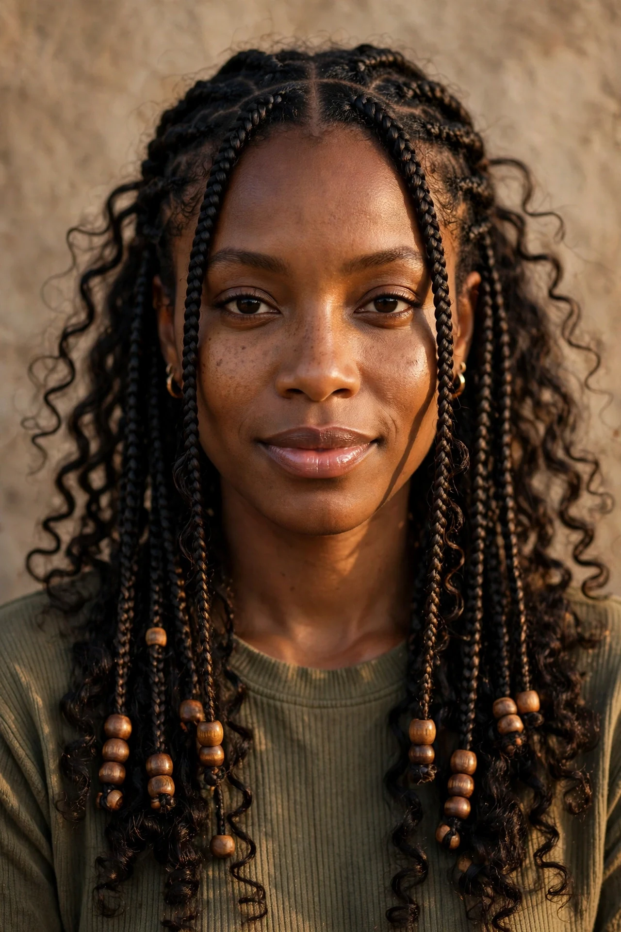 Knotless boho braids with wooden beads