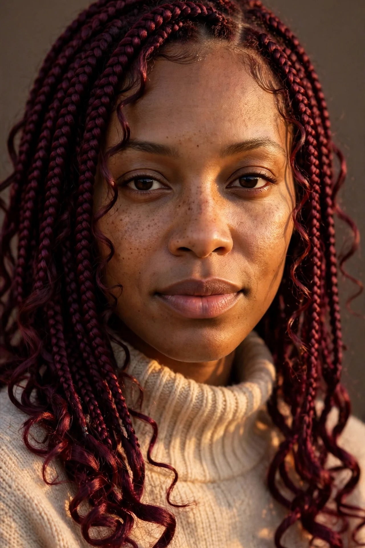 Burgundy knotless boho braids