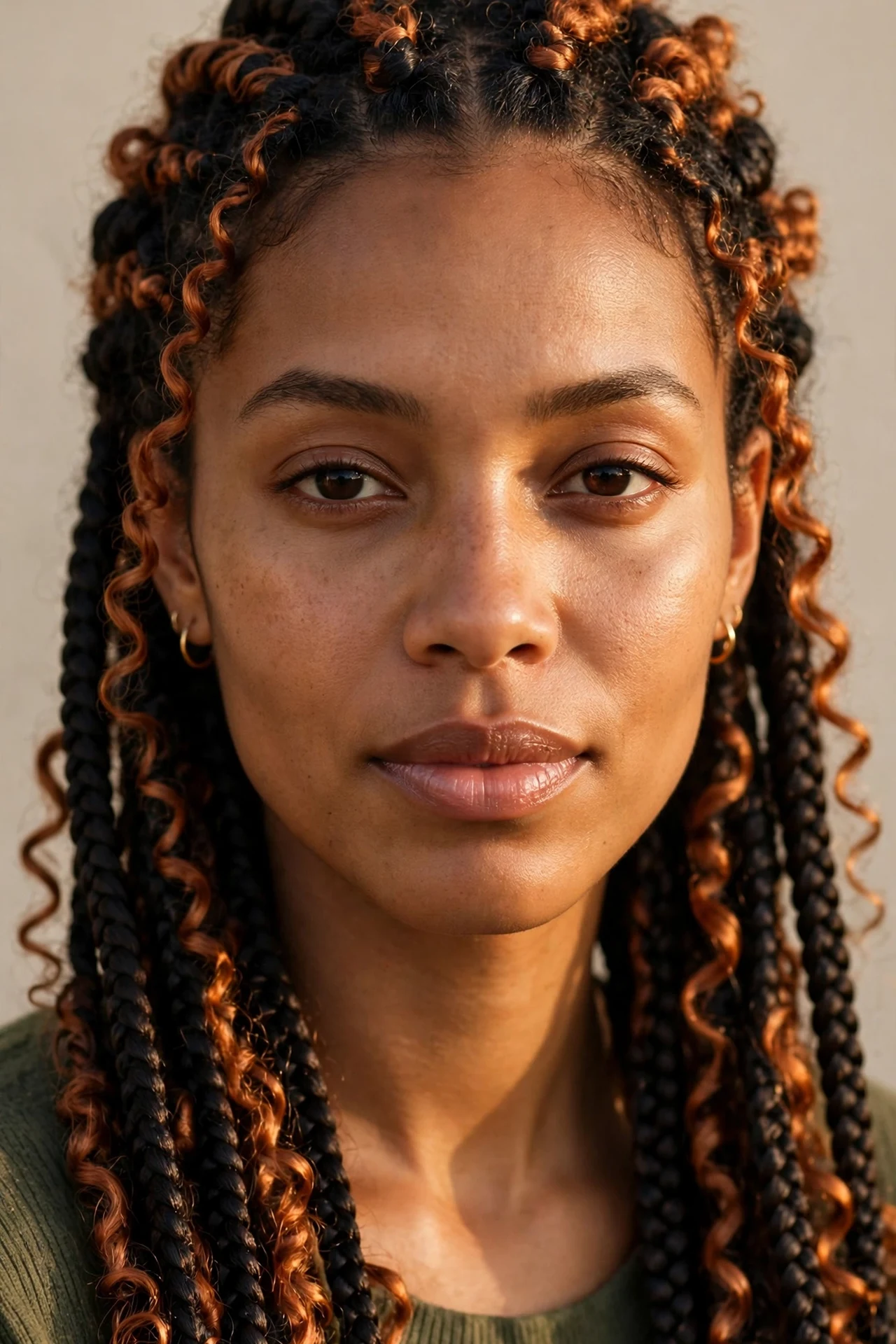 Knotless boho braids with copper color
