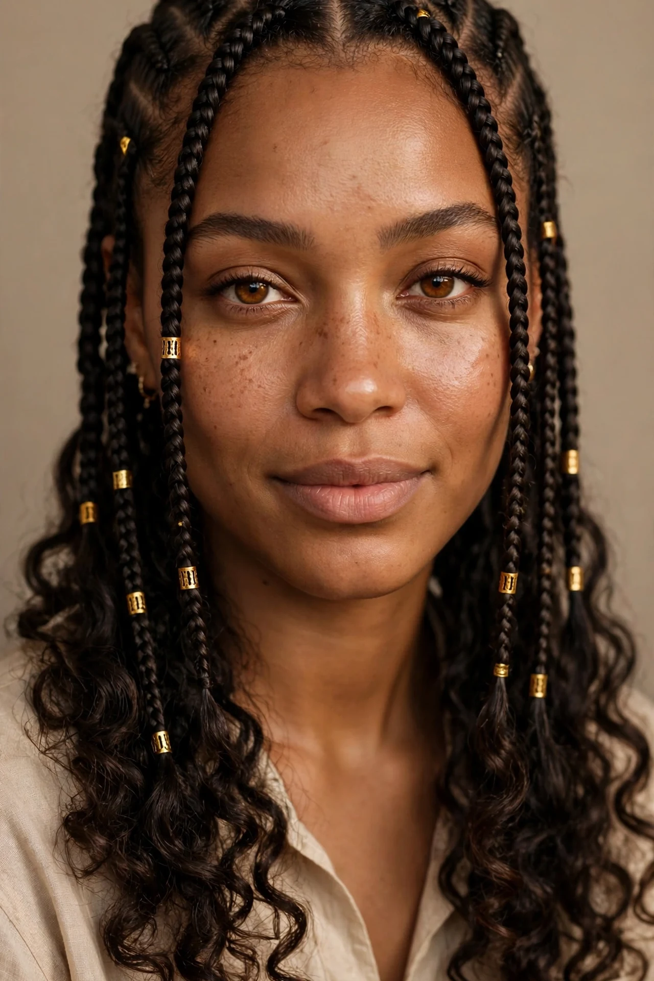 Knotless boho braids with gold cuffs