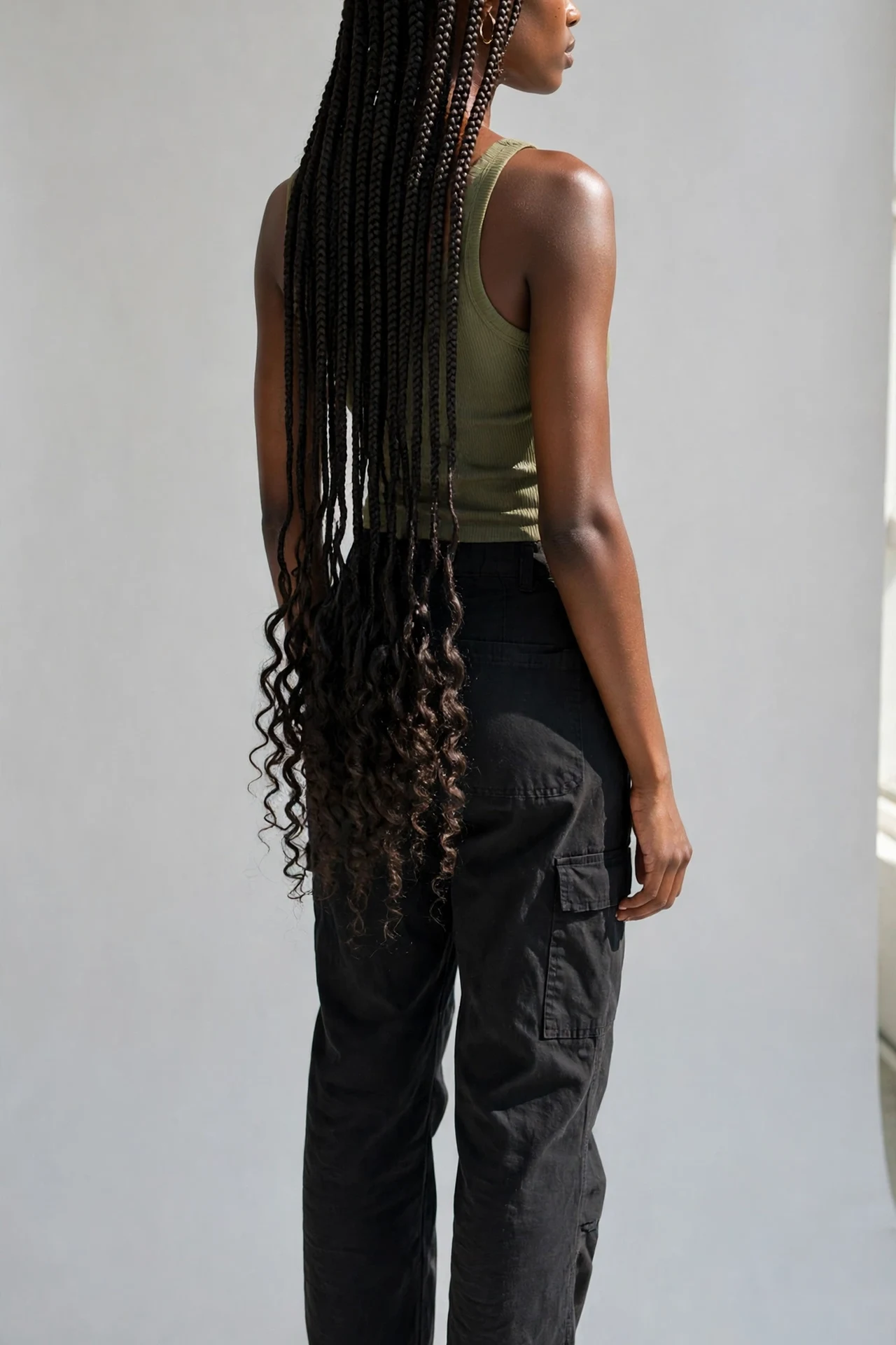Long knotless boho braids with curly ends