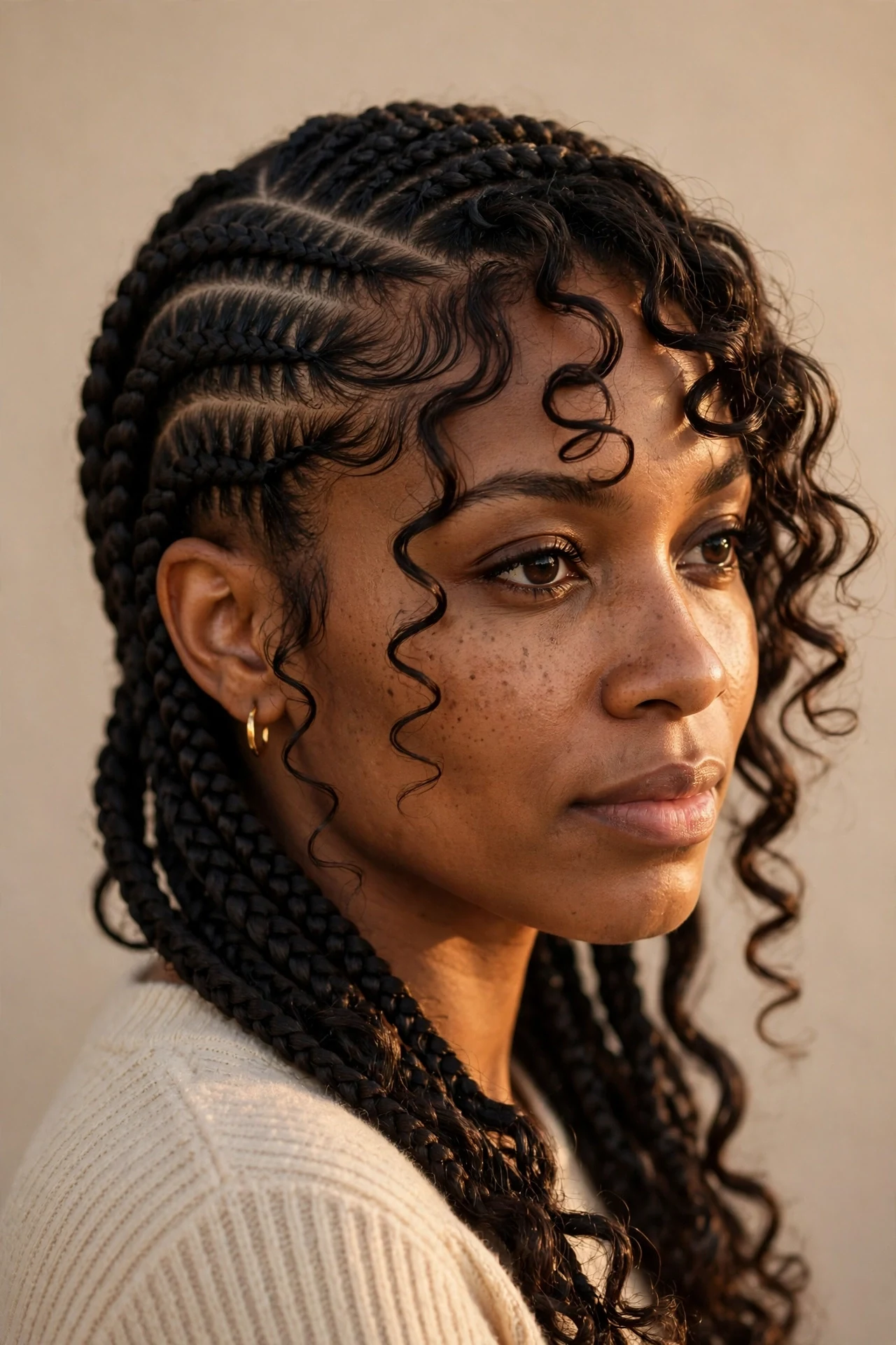 Side part knotless boho braids