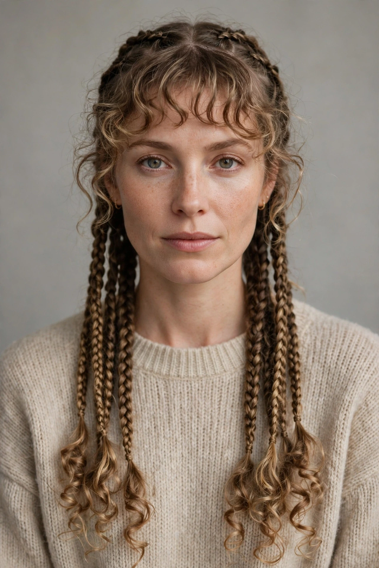 Knotless boho braids with bangs
