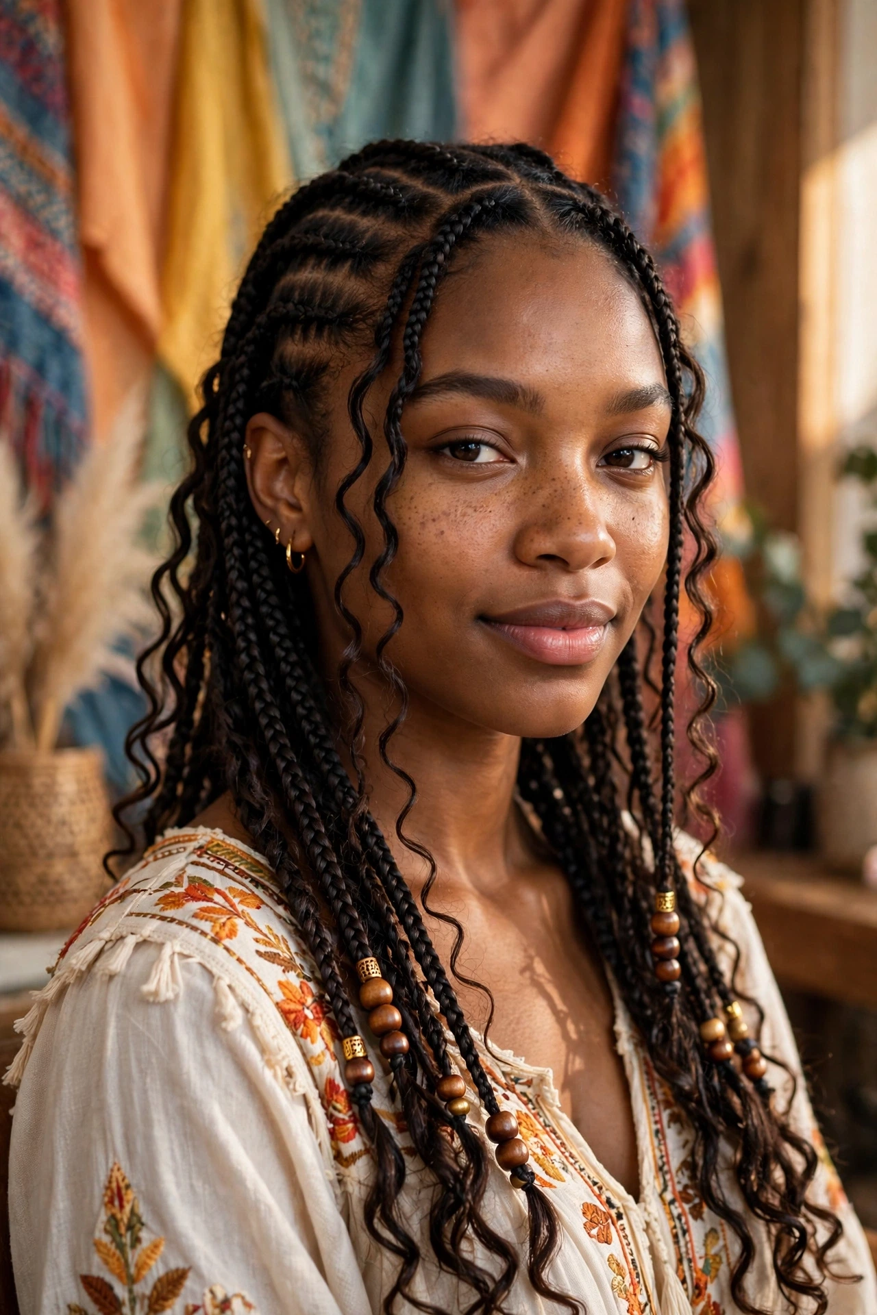 Knotless boho braids with beads