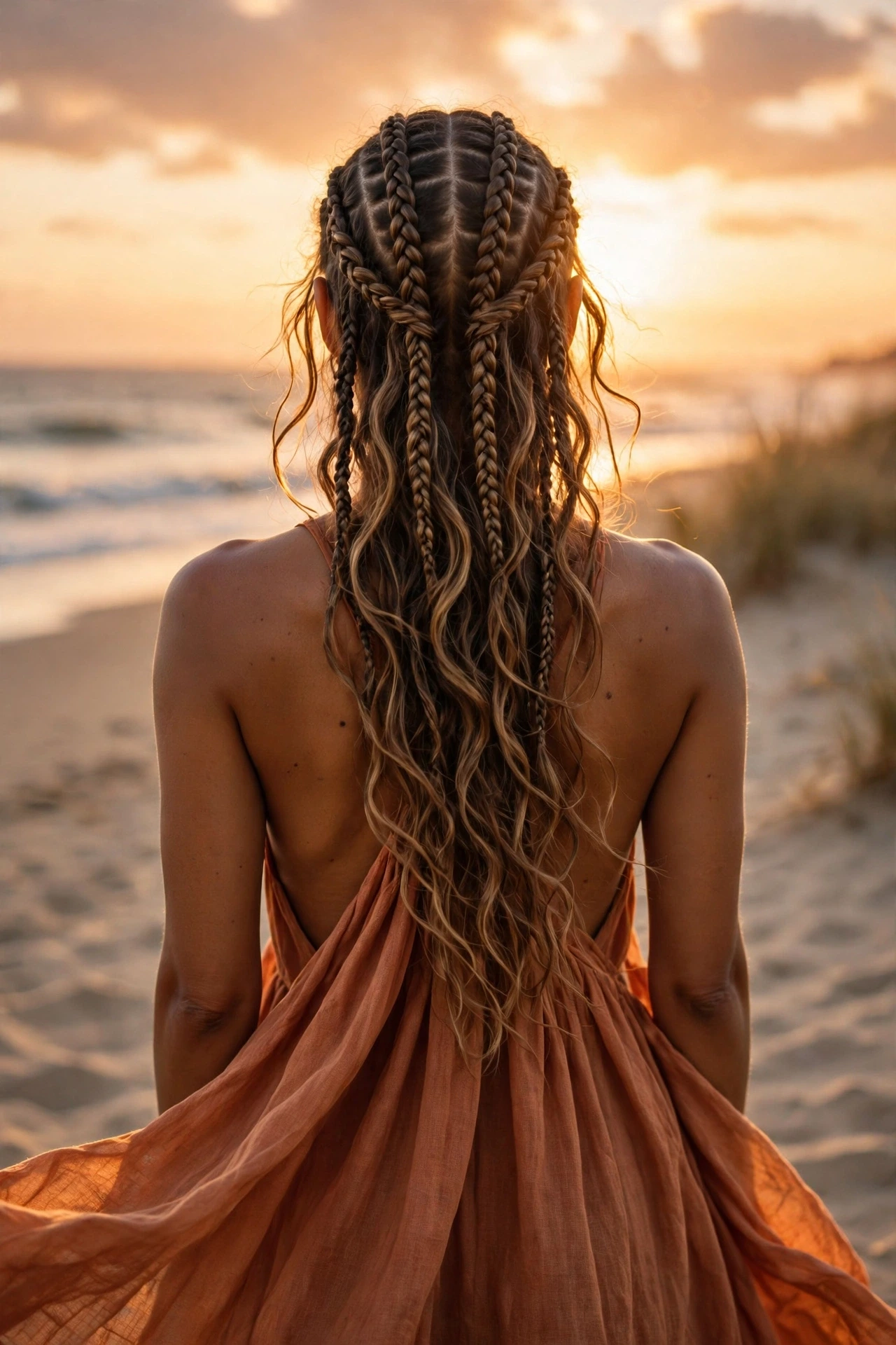 Wavy knotless boho braids