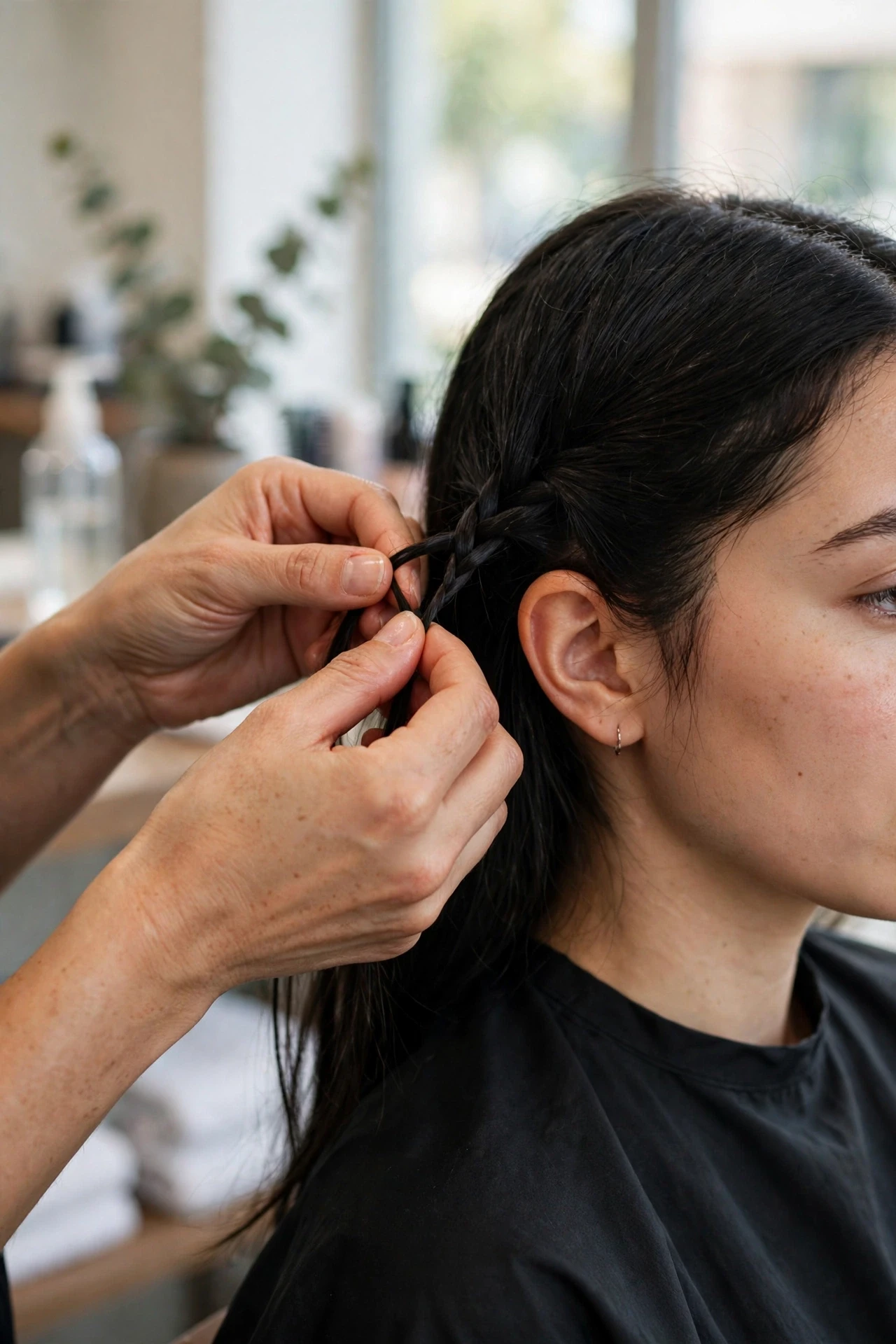 Braiding the first section at the nape for boho braids