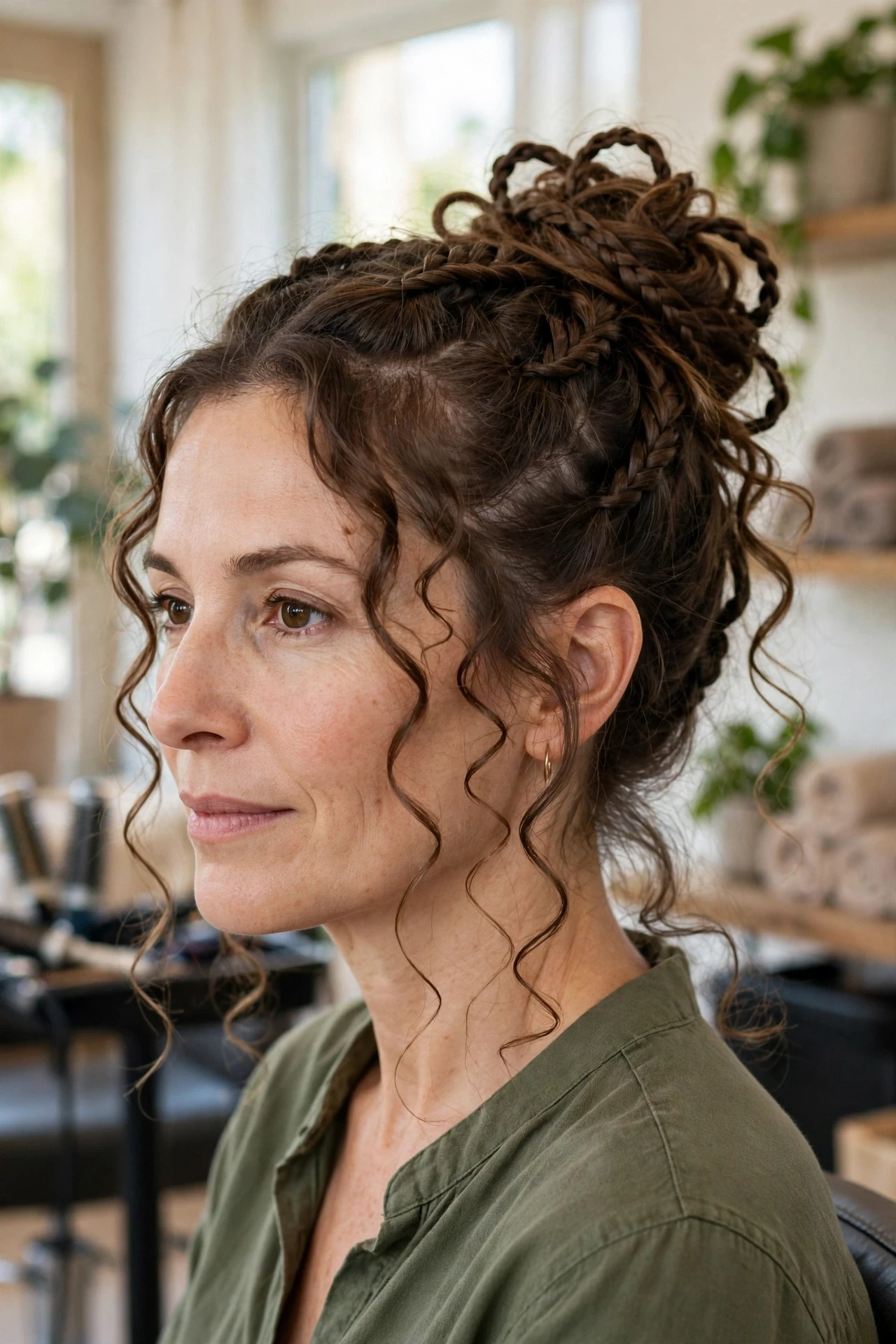 Wearing boho braids in a relaxed bun