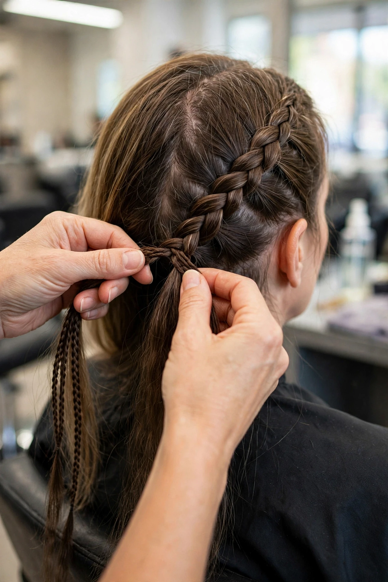 Feeding braiding hair into a braid for boho braids