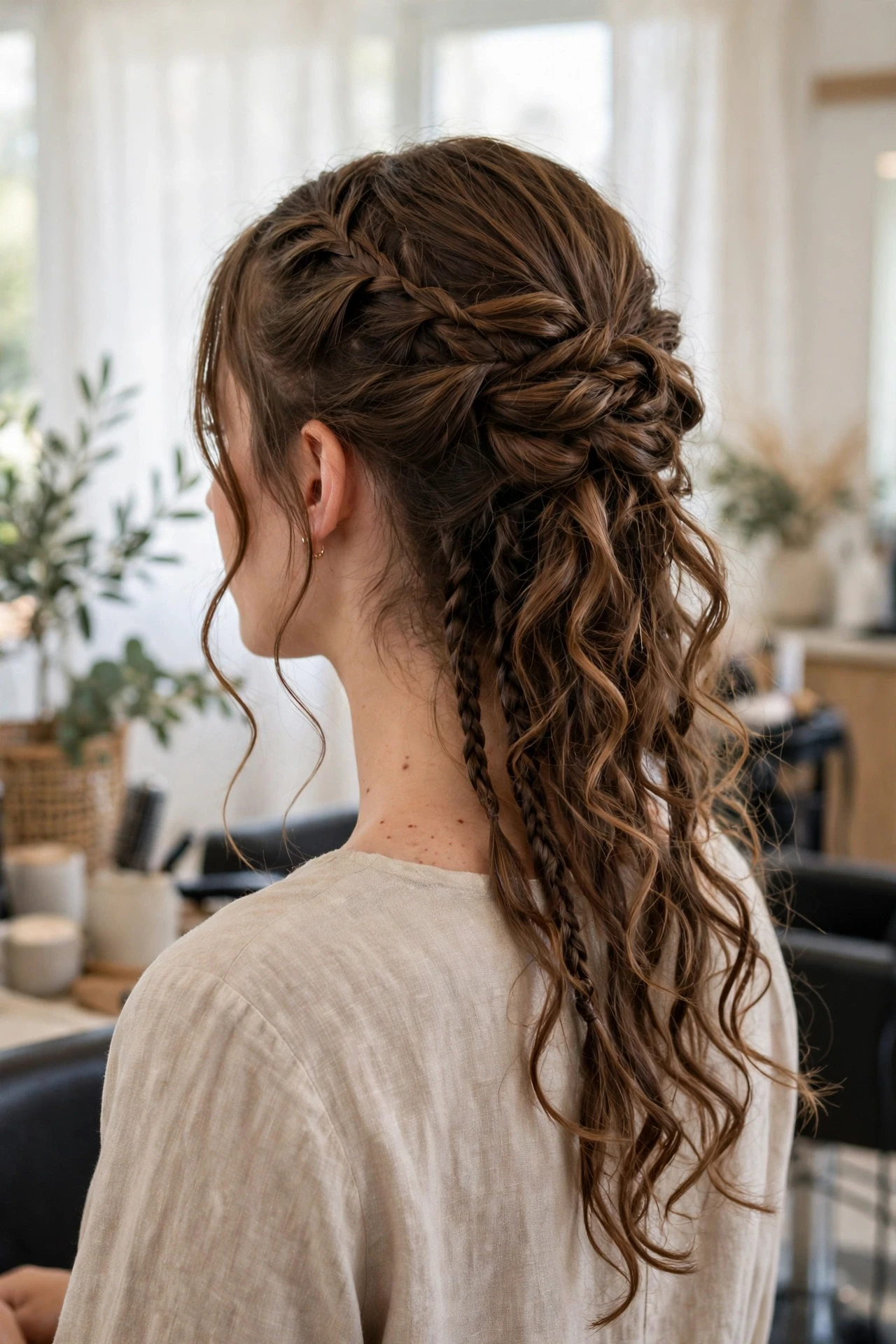 Wearing boho braids in a half-up style