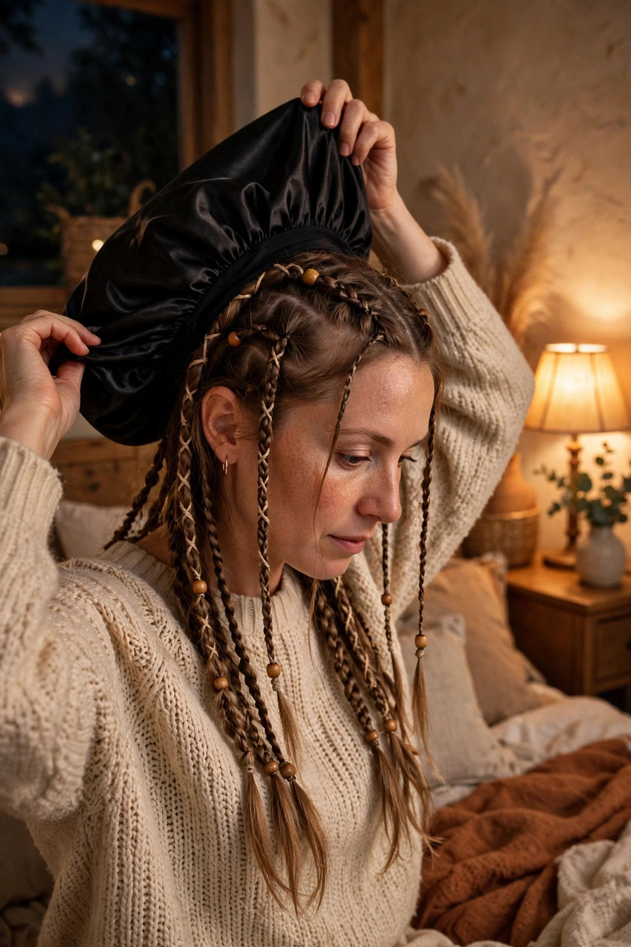 Wrapping boho braids for night care