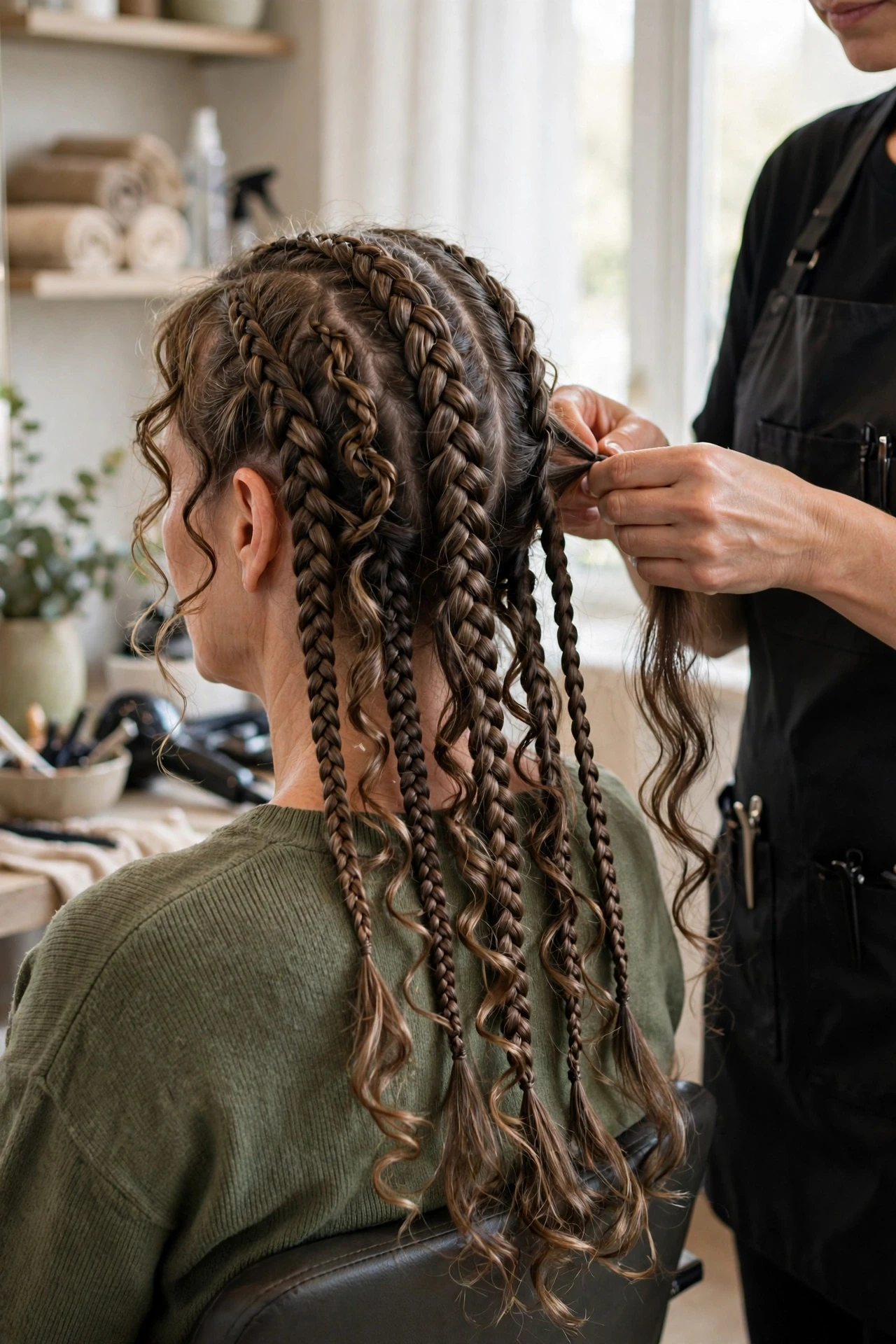 Repeating braids row by row across the back for boho braids