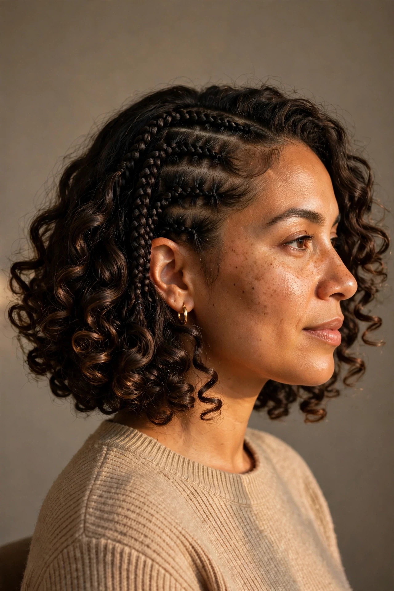 short boho knotless braids with bouncy curls