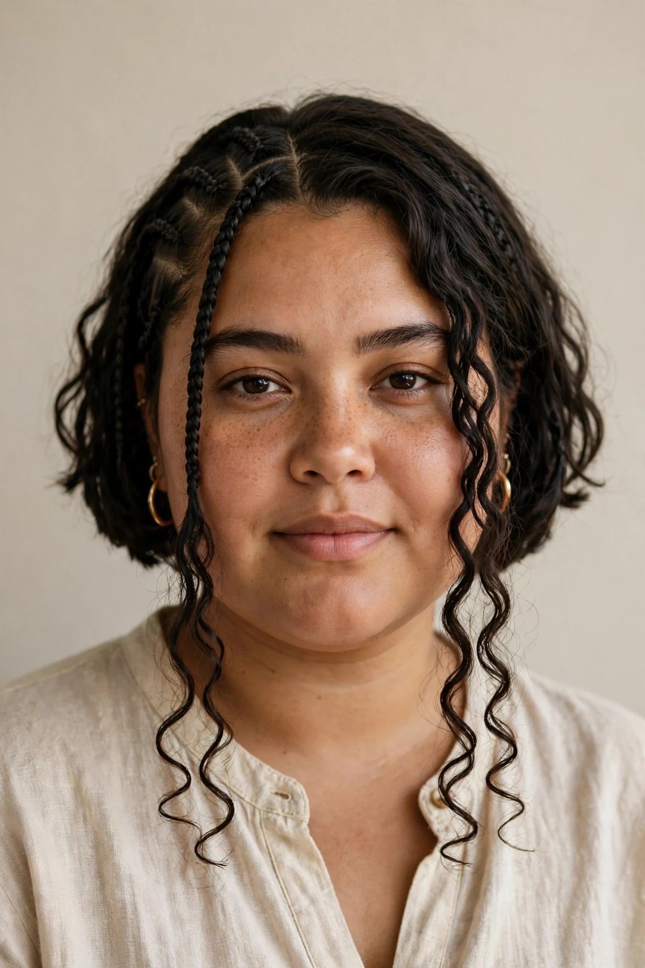 short boho knotless bob for round faces