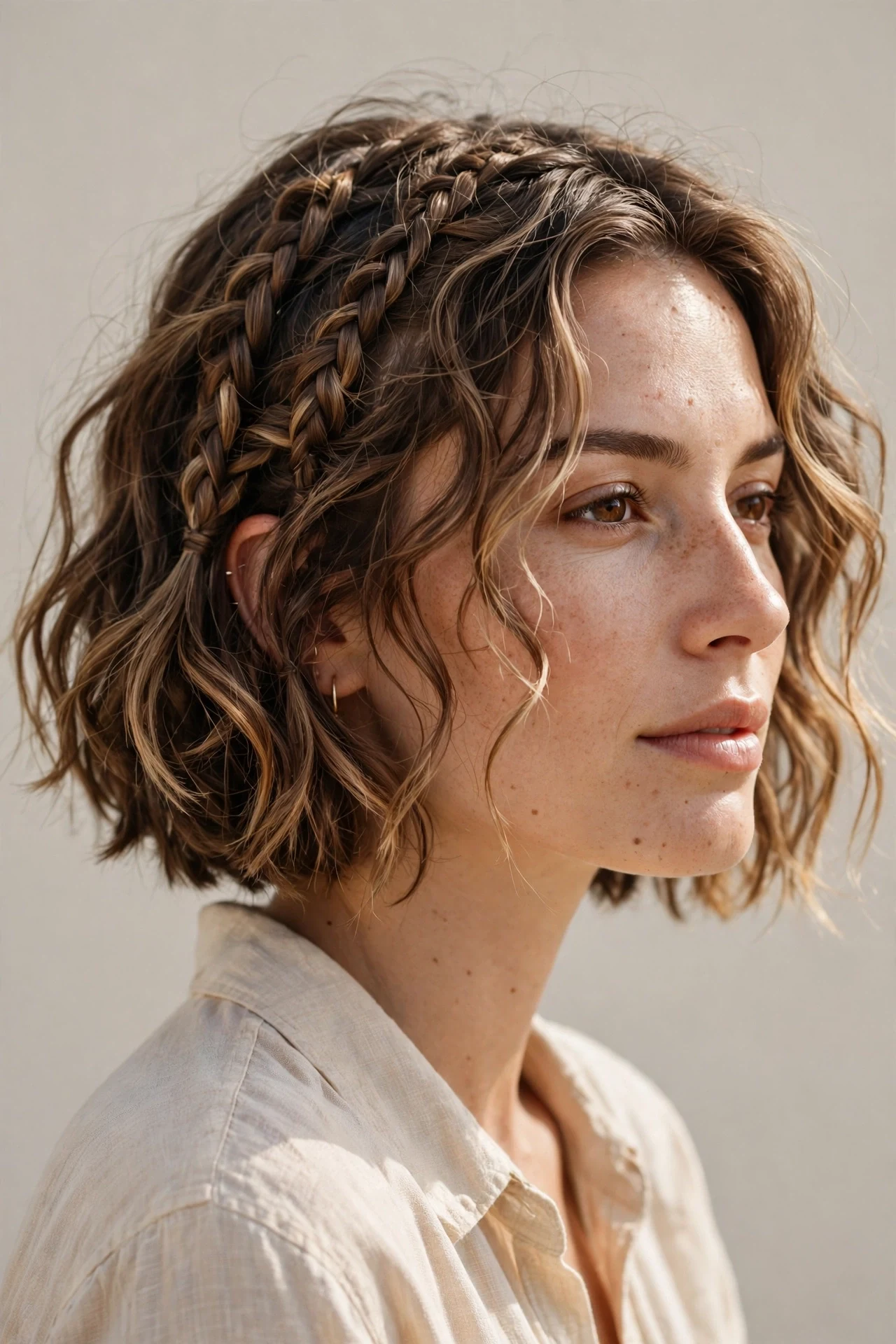 Short boho knotless bob with waves