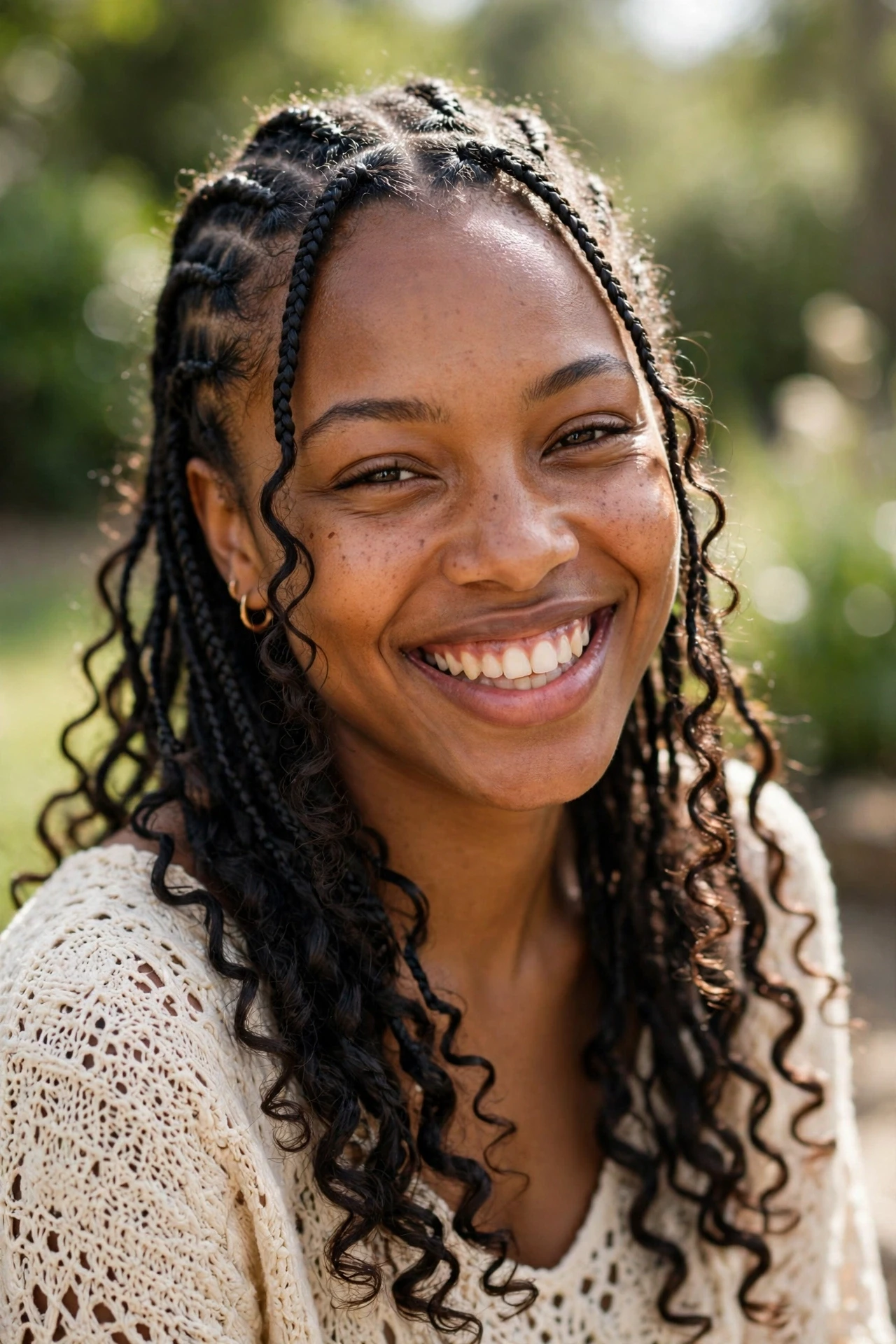 Small Boho Knotless Braids with Curly Ends