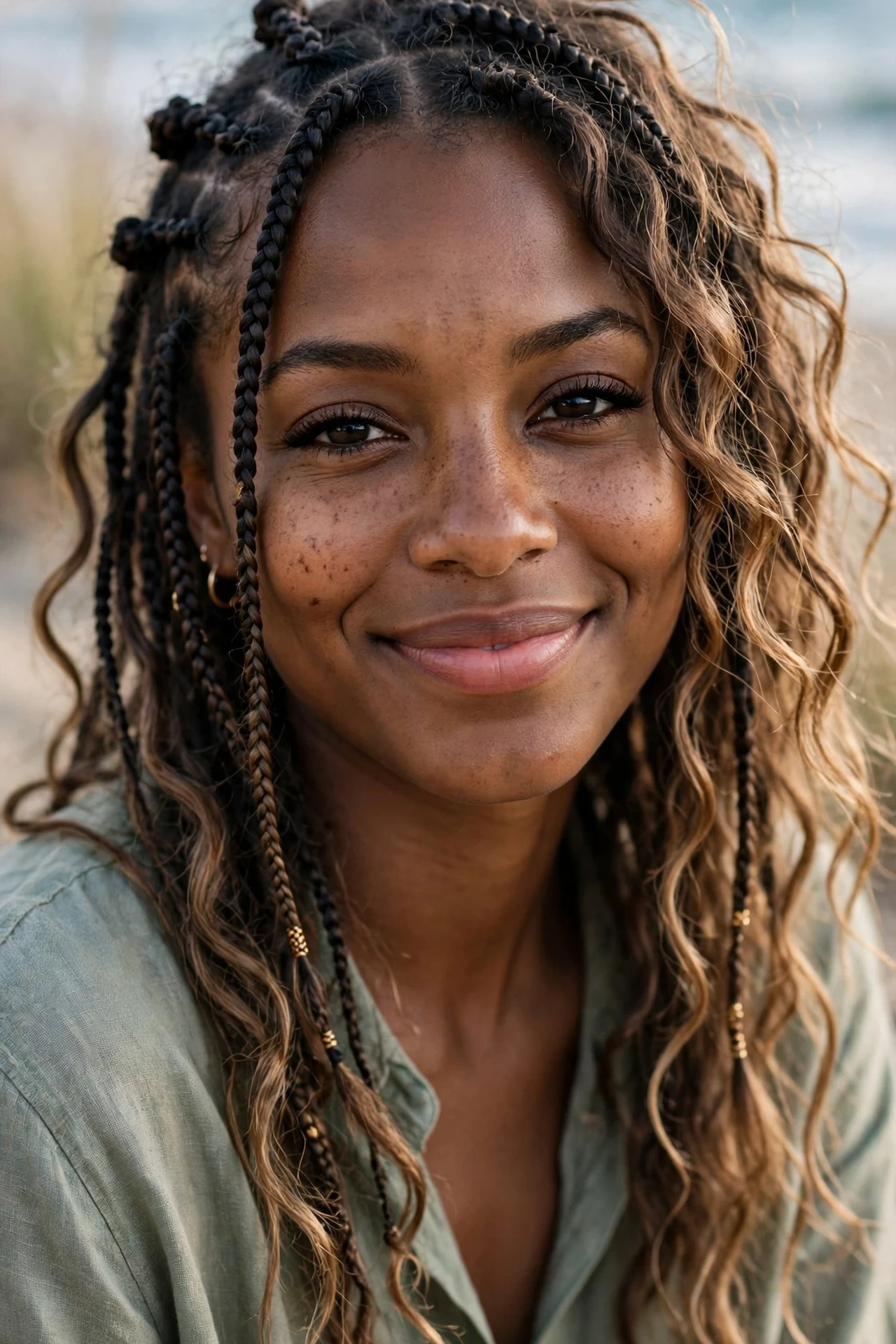 Small Boho Knotless Braids with Waves